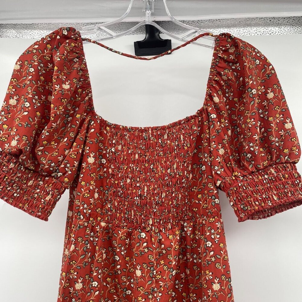 TRIXX Floral Sundress Short Puff Sleeve Burnt Orange/Multi Size Medium - Picture 6 of 9